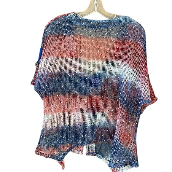 Boho Mesh Knit Cardigan One Size Blue Red White Slouchy - Picture 6 of 8